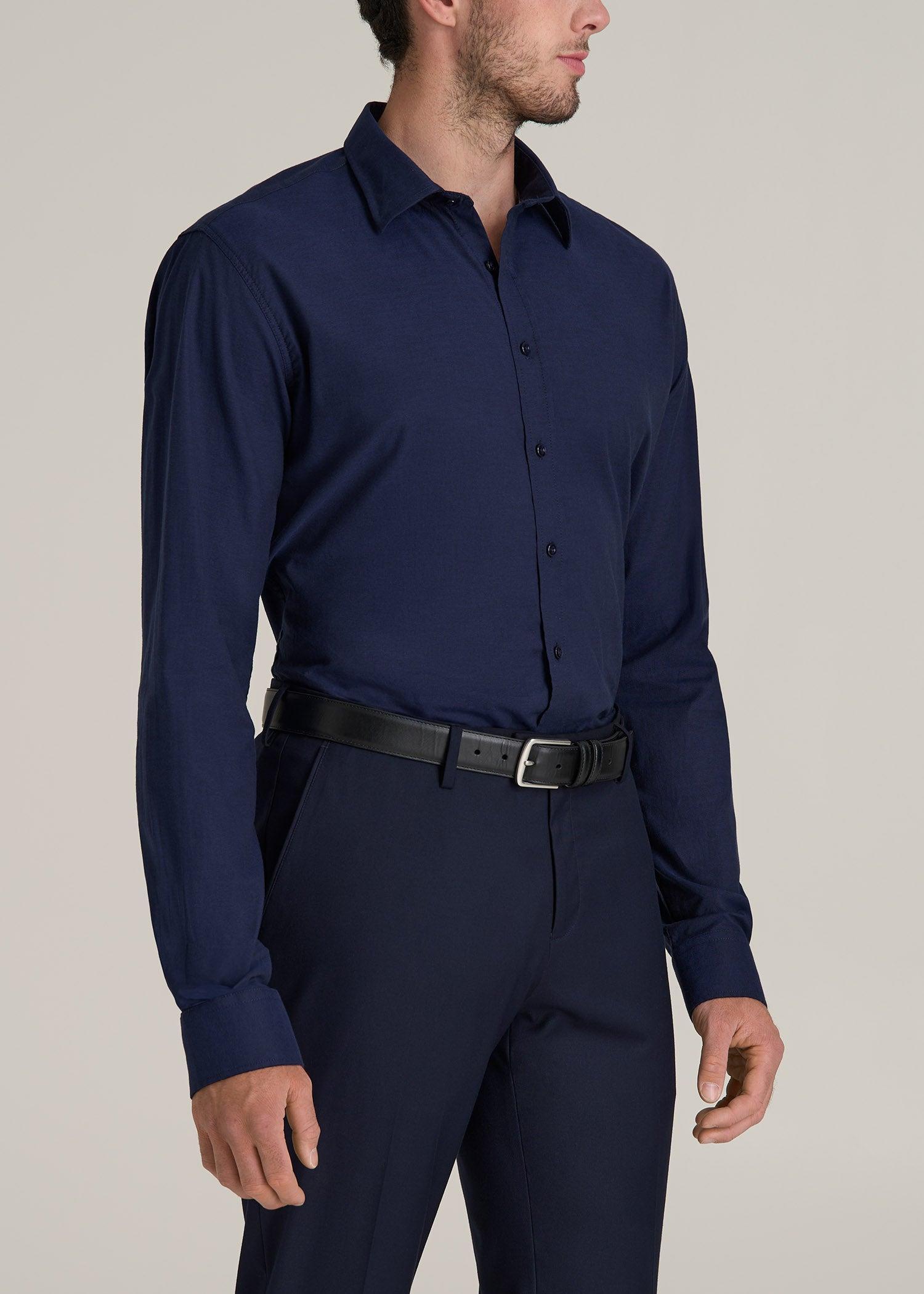 Oskar Button-Up Dress Shirt for Tall Men in Deep Blue Mix Product Image