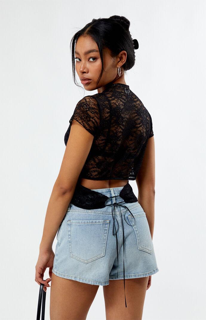 Women's Lace Tie Back Short Sleeve Top Product Image