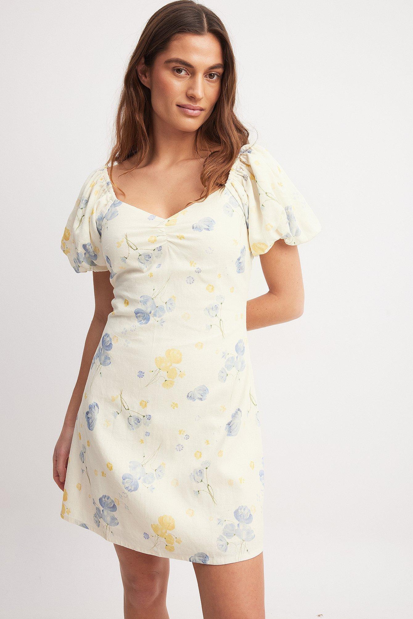 Linen Blend Puff Shoulder Mini Dress Product Image