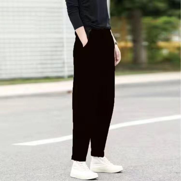 High Waist Plain Slim Fit Pants Product Image