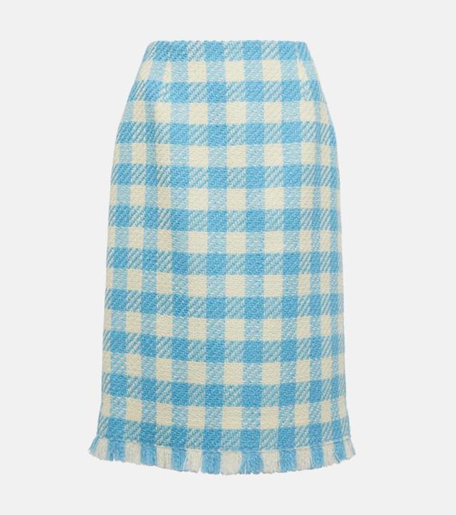 Checked Wool Midi Skirt In Blue Product Image