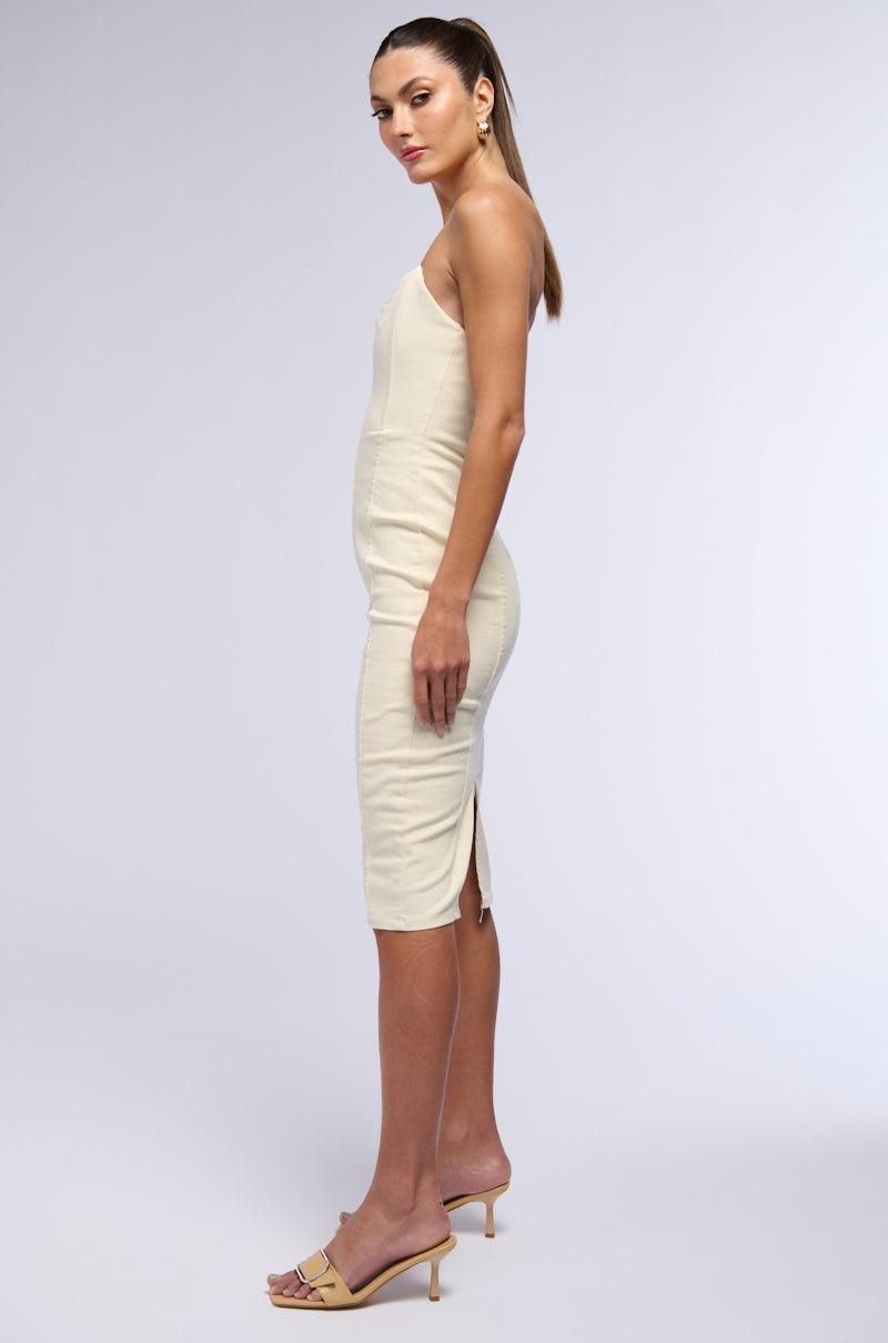 LIZA DENIM MIDI DRESS IN WHITE Product Image