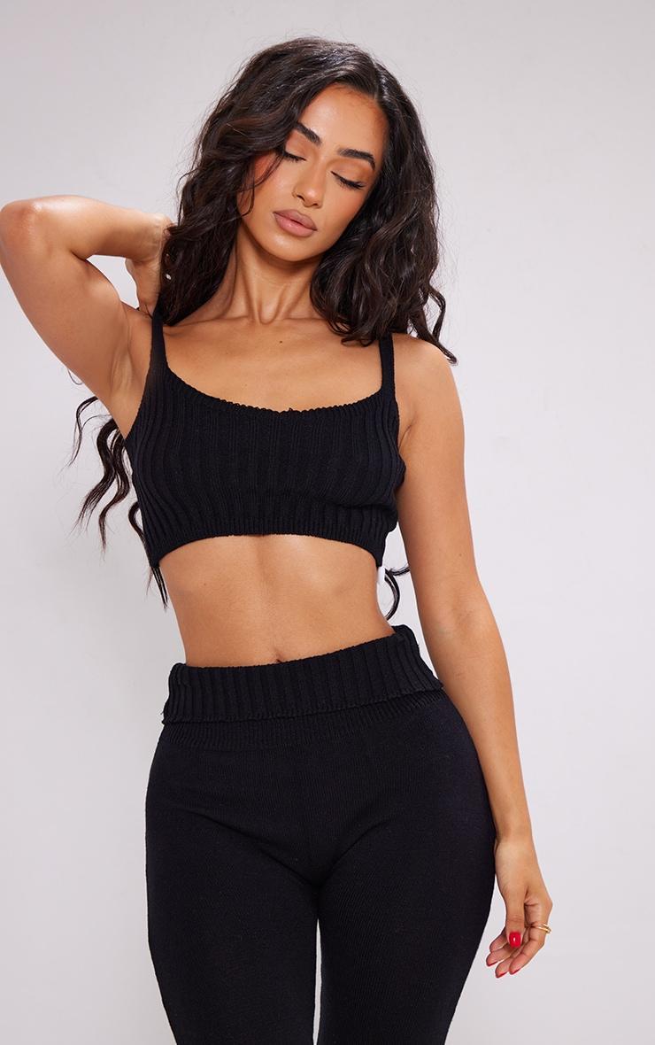 Petite Black Knitted Strappy Crop Top product image