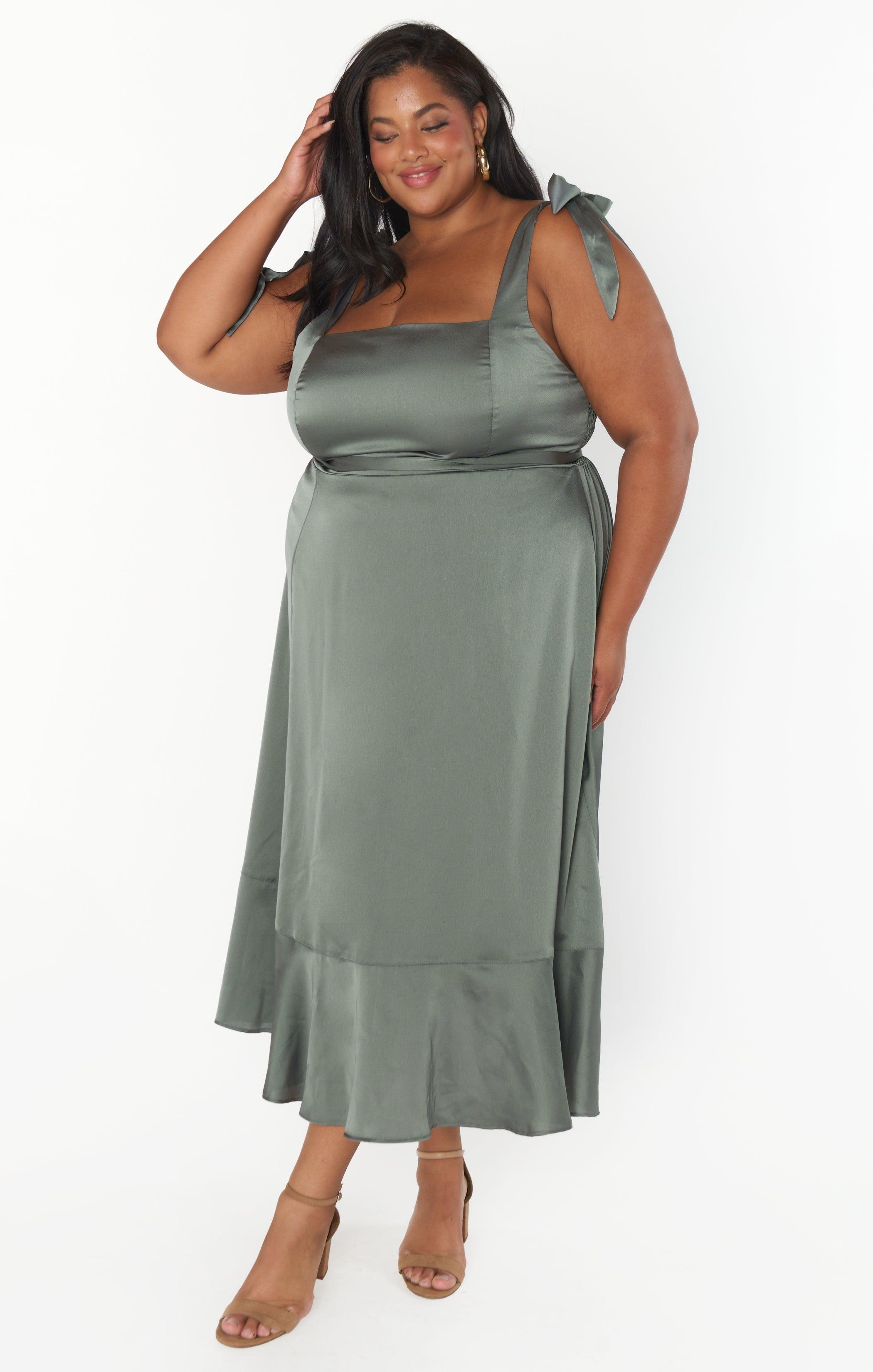 Claire Midi Dress ~ Deep Sage Luxe Satin Product Image