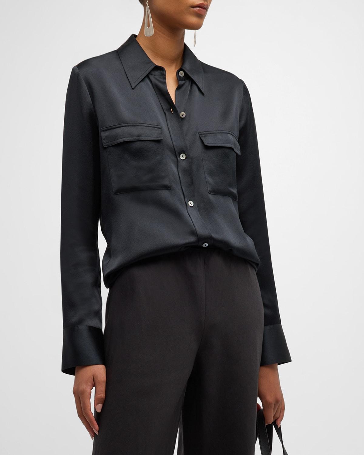 Womens Silk Chest-Pocket Blouse Product Image