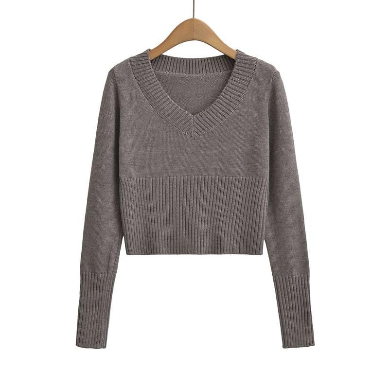 V-Neck Cropped Sweater Product Image