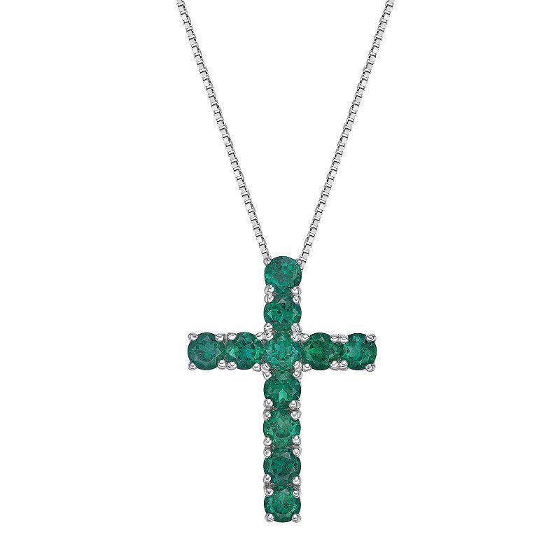 Gemminded Sterling Silver Lab-Created Emerald Pendant, Womens Product Image