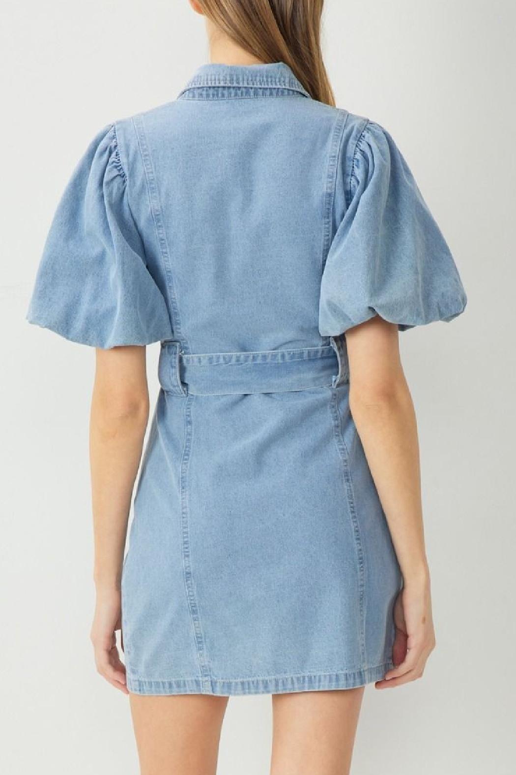 Bubble Sleeve Denim Dress Product Image