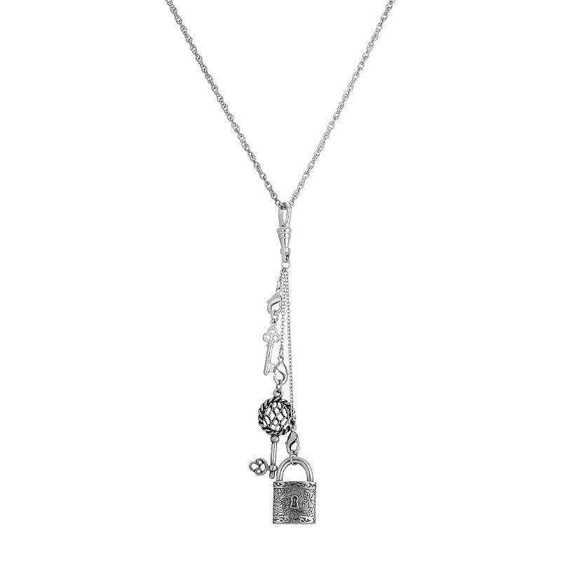 1928 Silver Tone Multi Charm Key Lock Necklace, Womens, Grey Product Image