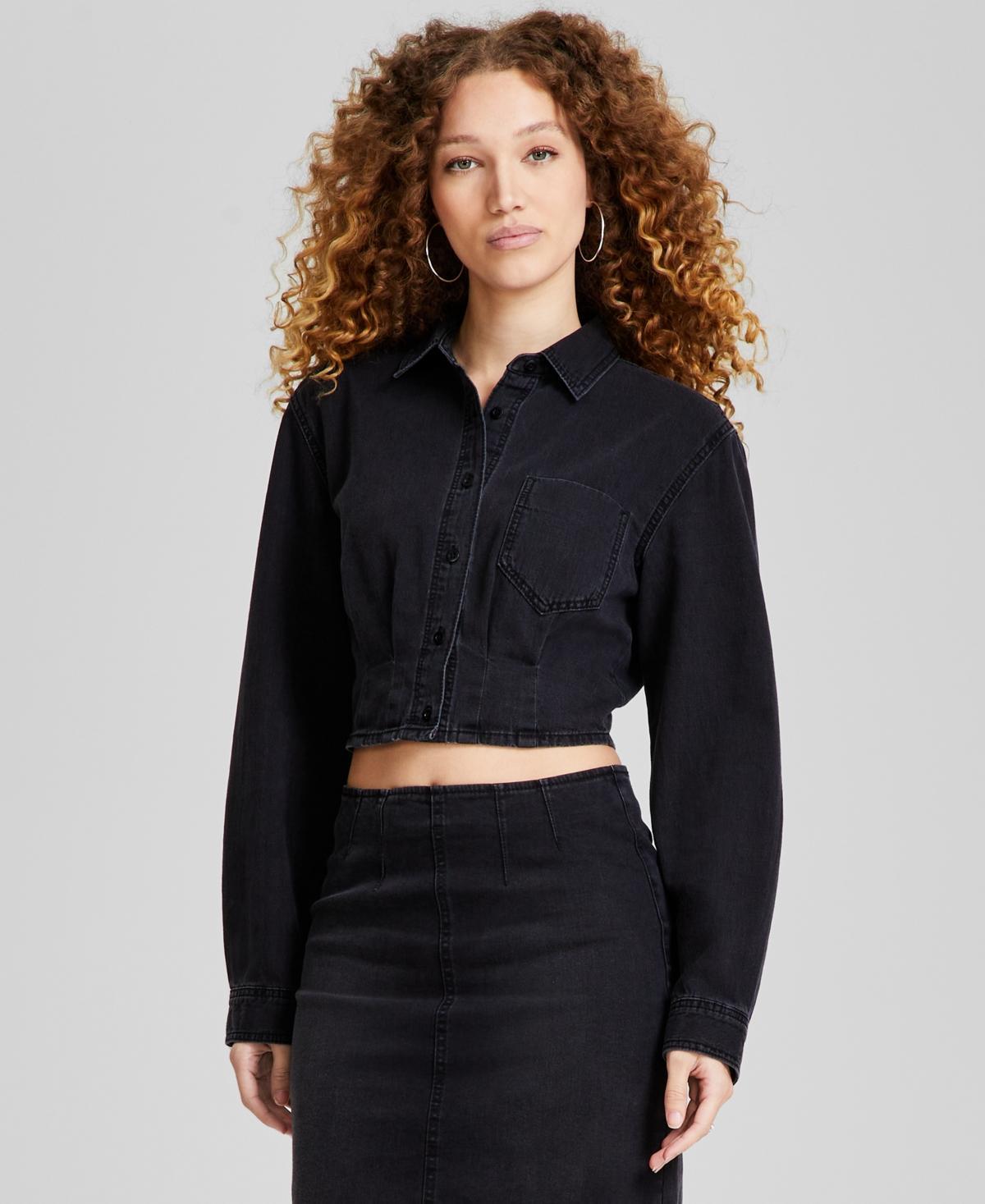 And Now This Womens Cotton Denim Corseted Shirt, Created for Macys Product Image