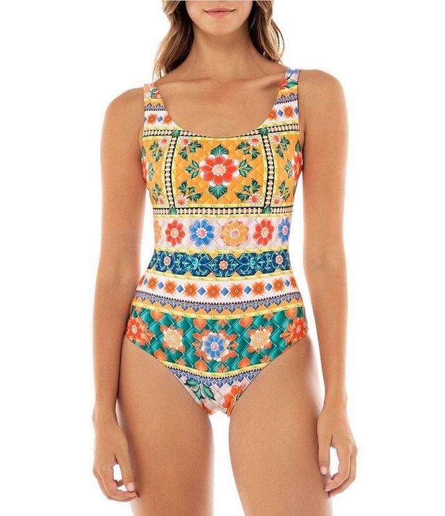 Agua Bendita Koraline Tile Placement Print Scoop Neck One Piece Swimsuit Product Image