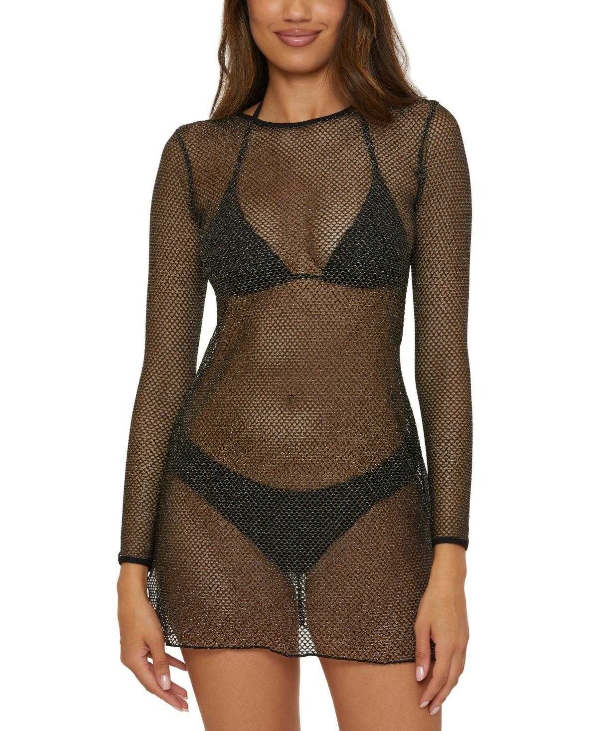 Becca Womens Metallic Fishnet Cover-Up Dress Product Image