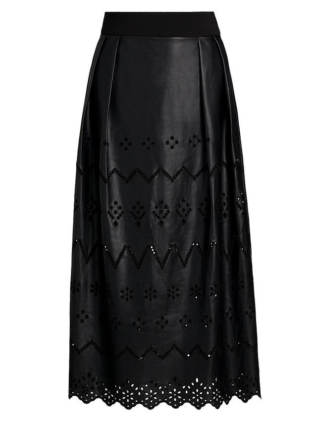 Womens Jolene Eyelet Embroidered Faux Leather Skirt Product Image