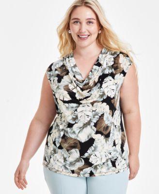 Plus Size Floral-Print Cowl-Neck Top Product Image