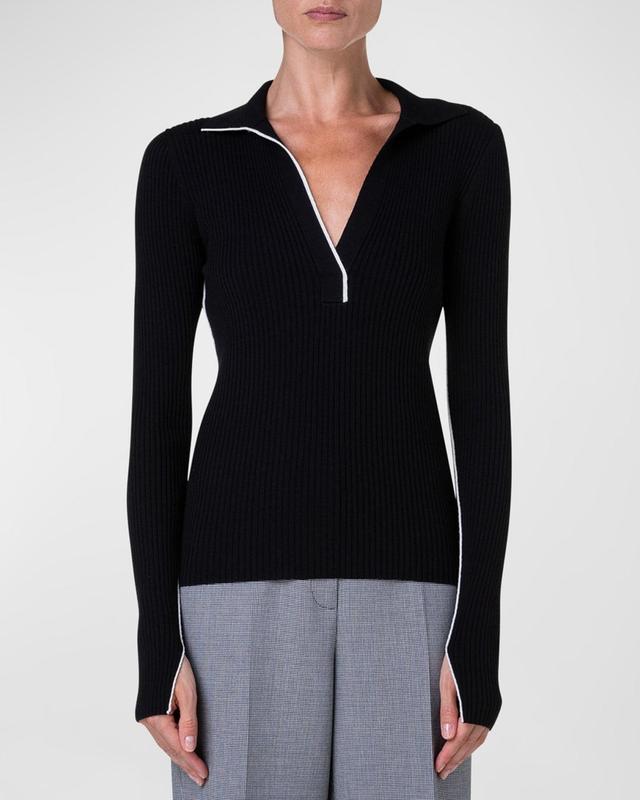 Womens Ribbed Contrast Wool Sweater Product Image