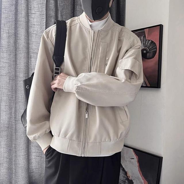 Plain Zip Bomber Jacket Product Image