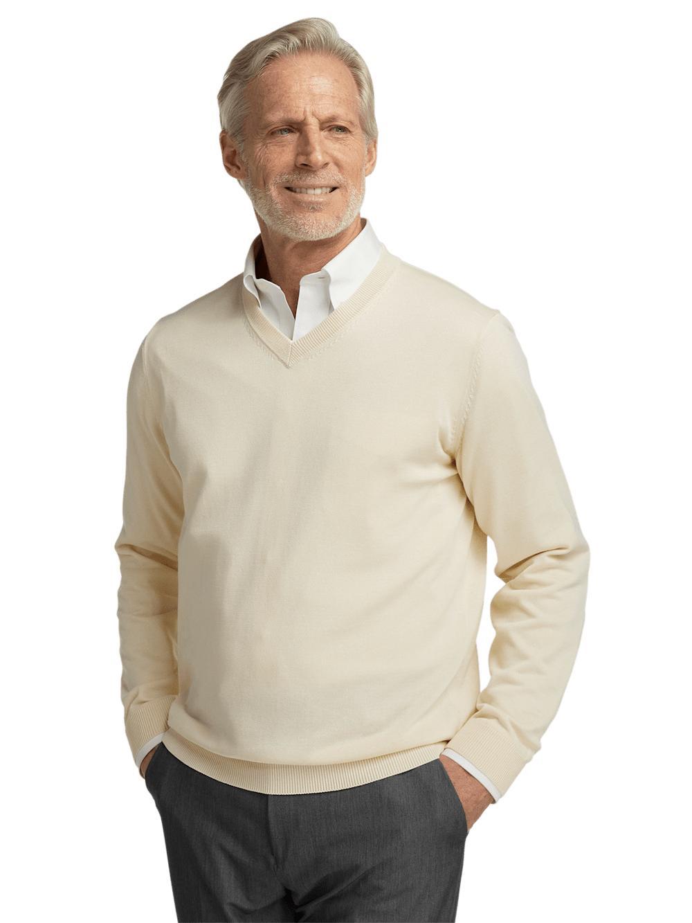 Supima Cotton V-neck Sweater - Ivory Product Image