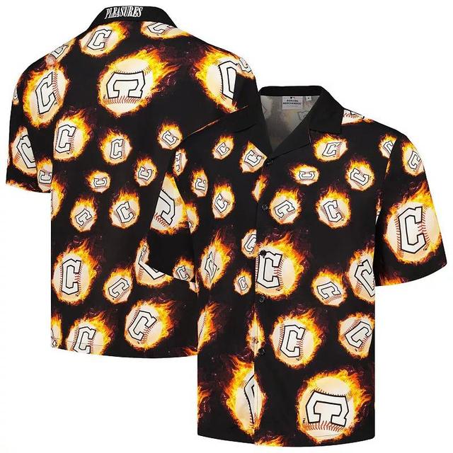 Mens Black Cleveland Guardians Flame Fireball Button-Up Shirt Product Image