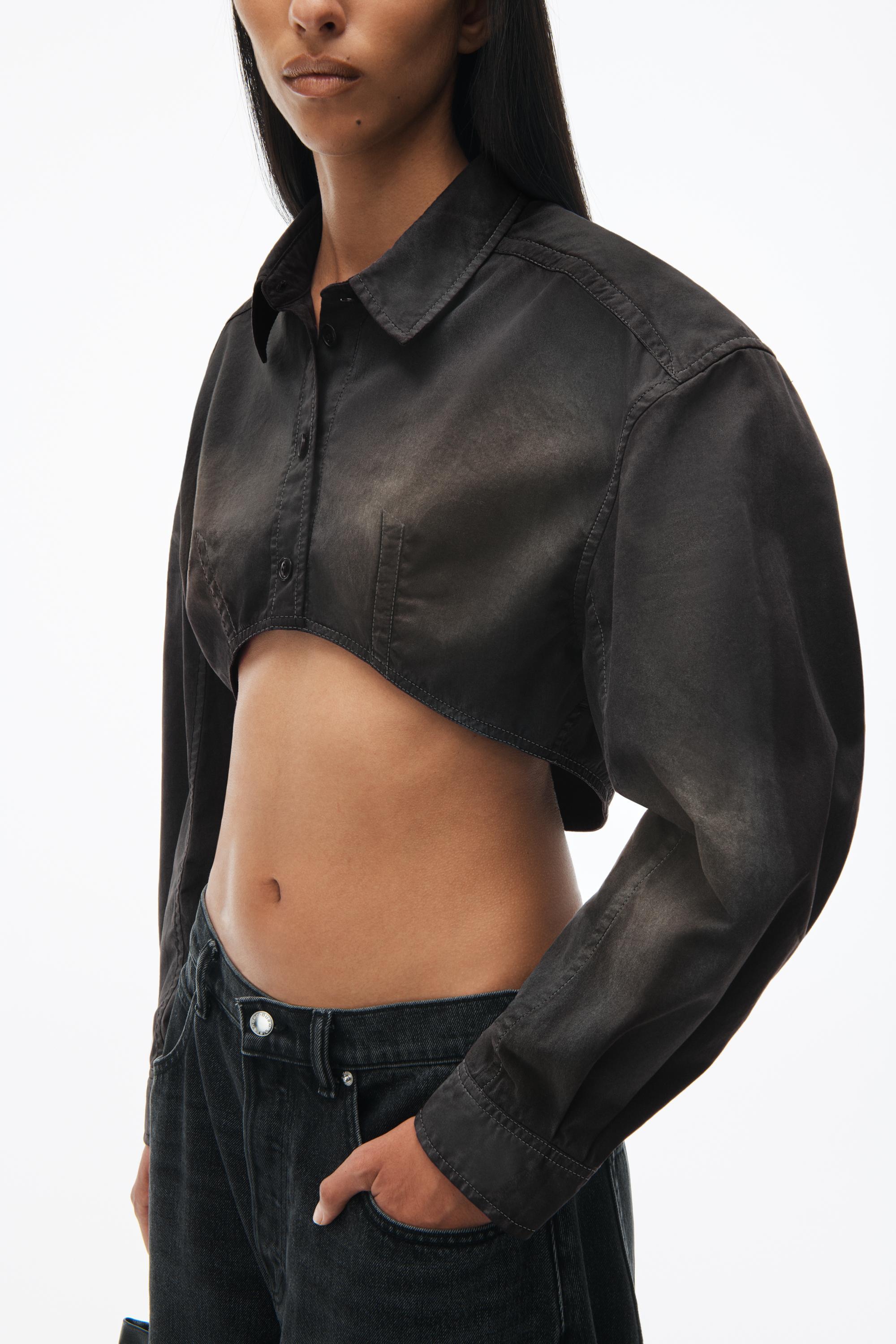 Curved Cropped Shirt In Cotton Twill Product Image