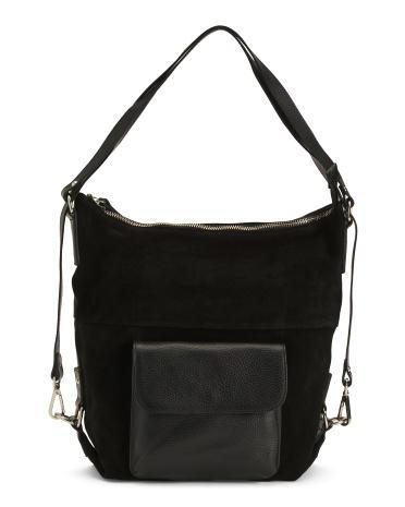 Suede And Leather Convertible Hobo Bag for Women Product Image