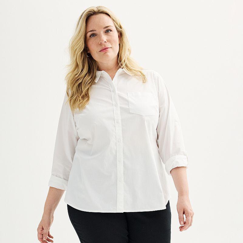 Plus Size Croft & Barrow Essential One Pocket Button Down Shirt, Womens product image