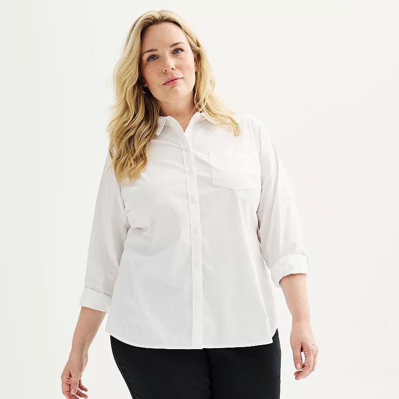 Plus Size Croft & Barrow Essential One Pocket Button Down Shirt, Womens Product Image