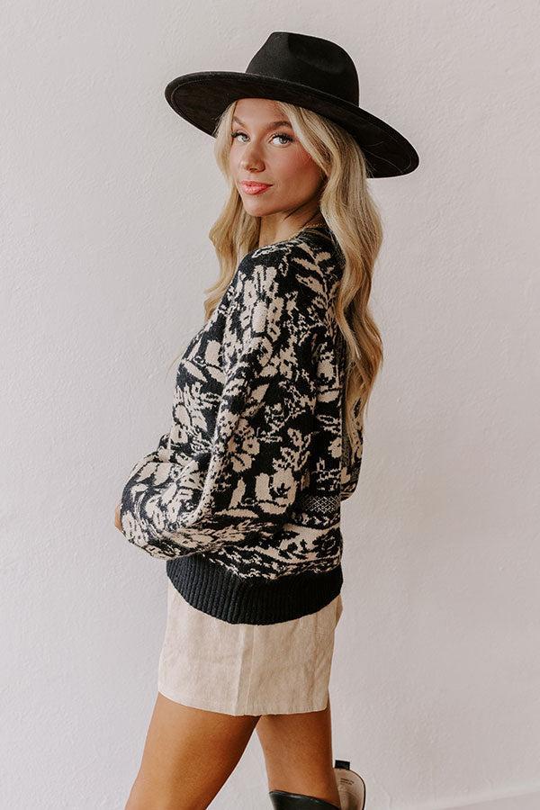 Chic Statement Floral Knit Sweater in Black Product Image