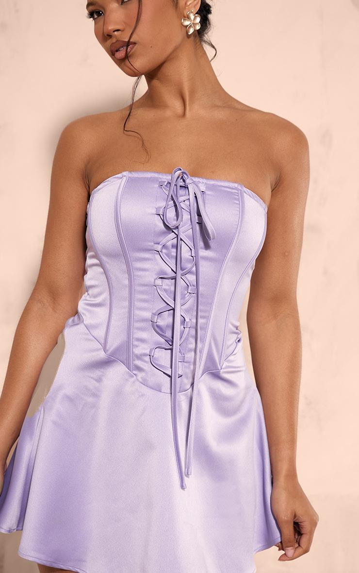 Lilac Satin Corset Bandeau Shift Dress Product Image