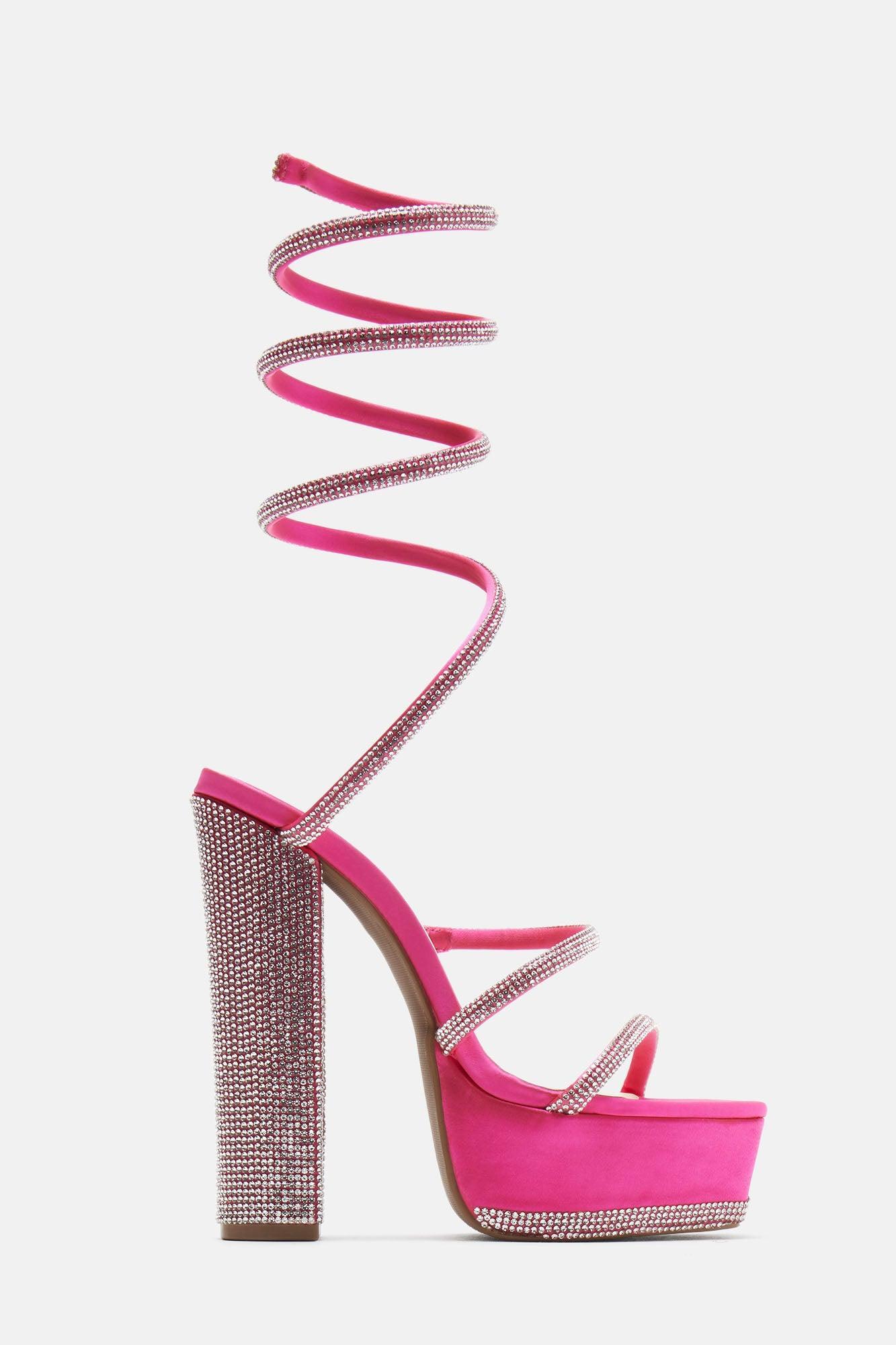 Bright Lights Wrap Up Heeled Sandals - Hot Pink Product Image