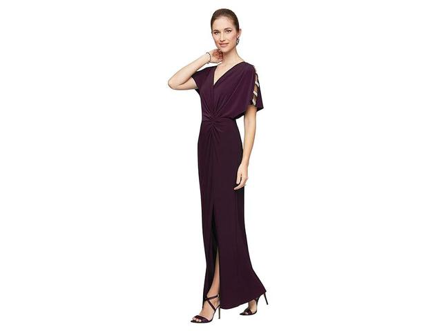 Alex Evenings Long Knot Front Dress (Eggplant) Women's Dress Product Image