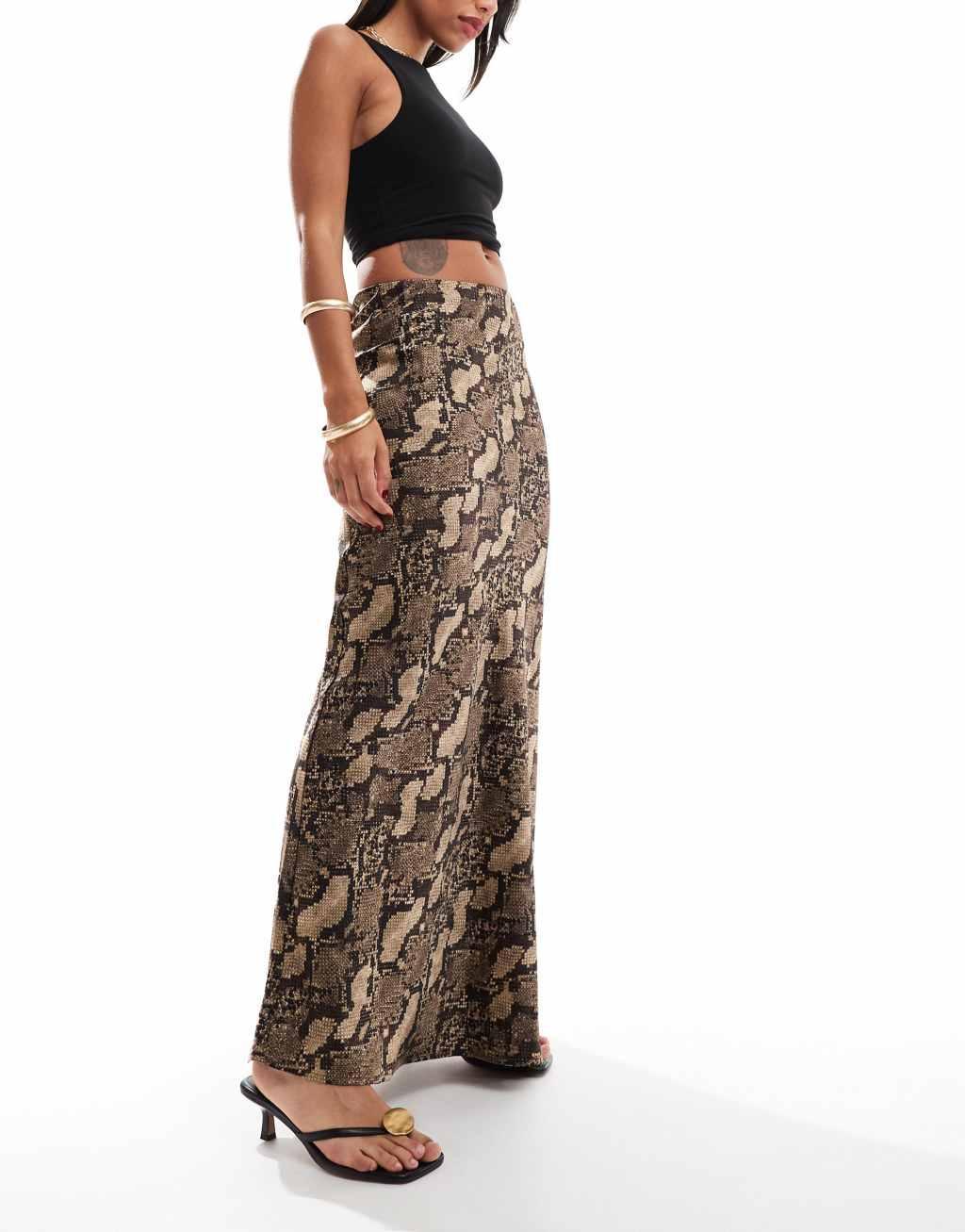 YAS satin high waist maxi skirt in snake print Product Image