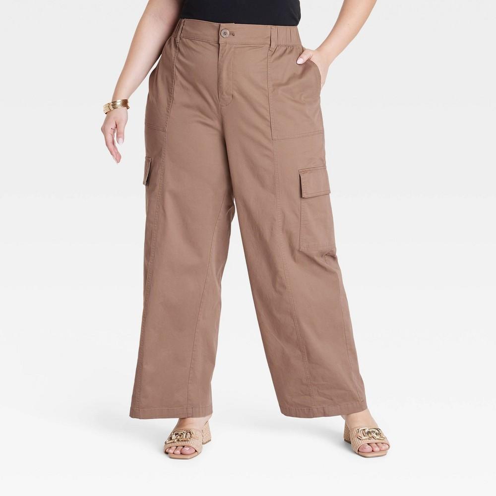 Womens High-Rise Cargo Pants - Ava & Viv Brown 2X Product Image