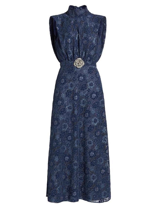 Womens Fleur Velvet Lace Belted Maxi Dress Product Image