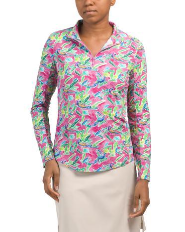 UPF 50 Printed Long Sleeve Quarter Zip Top for Women | Nylon Product Image