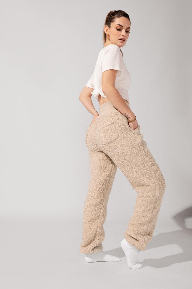 Blanket Pants in Faux Sherpa - Taupe Product Image