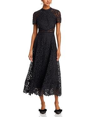 Womens Lace Short-Sleeve A-Line Midi Dress Product Image