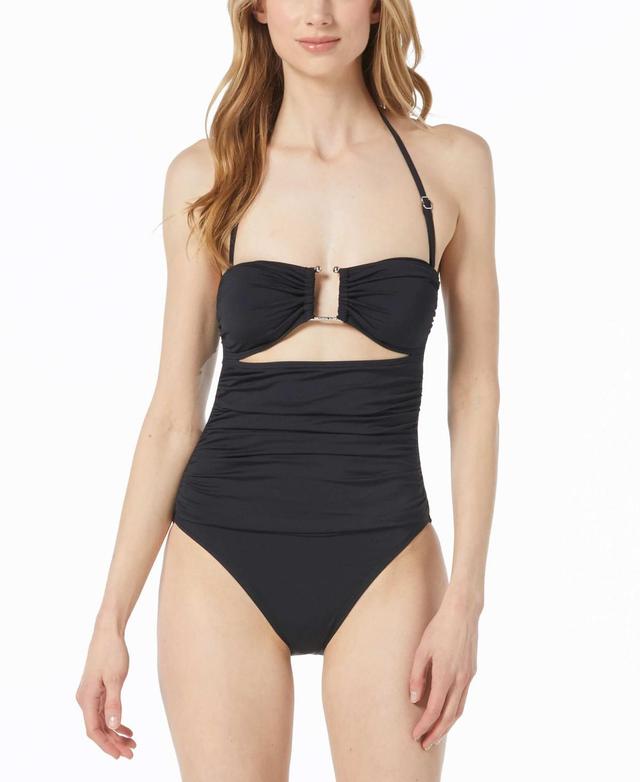 Michael Michael Kors Womens Ruched Cutout Bandeau One-Piece Swimsuit Product Image