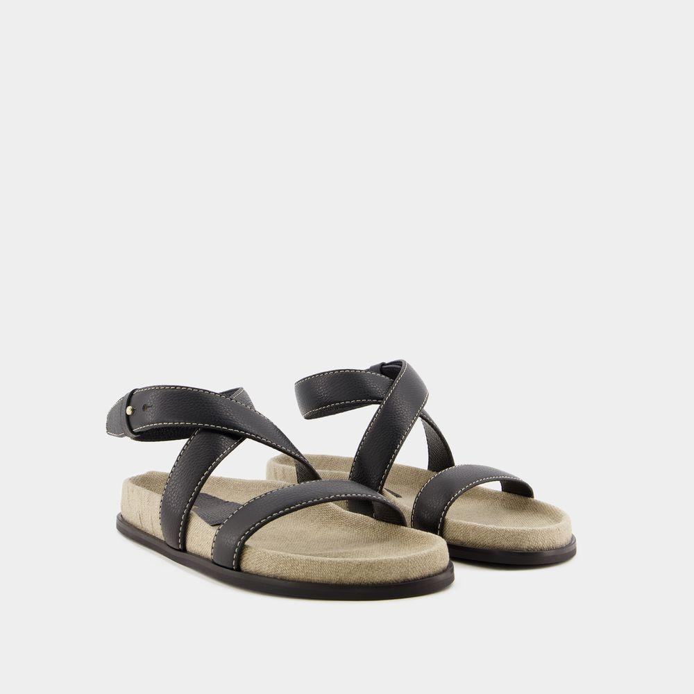 Suede Flat Sandals In Black Product Image