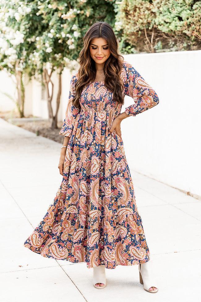 Be The One Blue Printed Smocked Bust Maxi Dress FINAL SALE Product Image