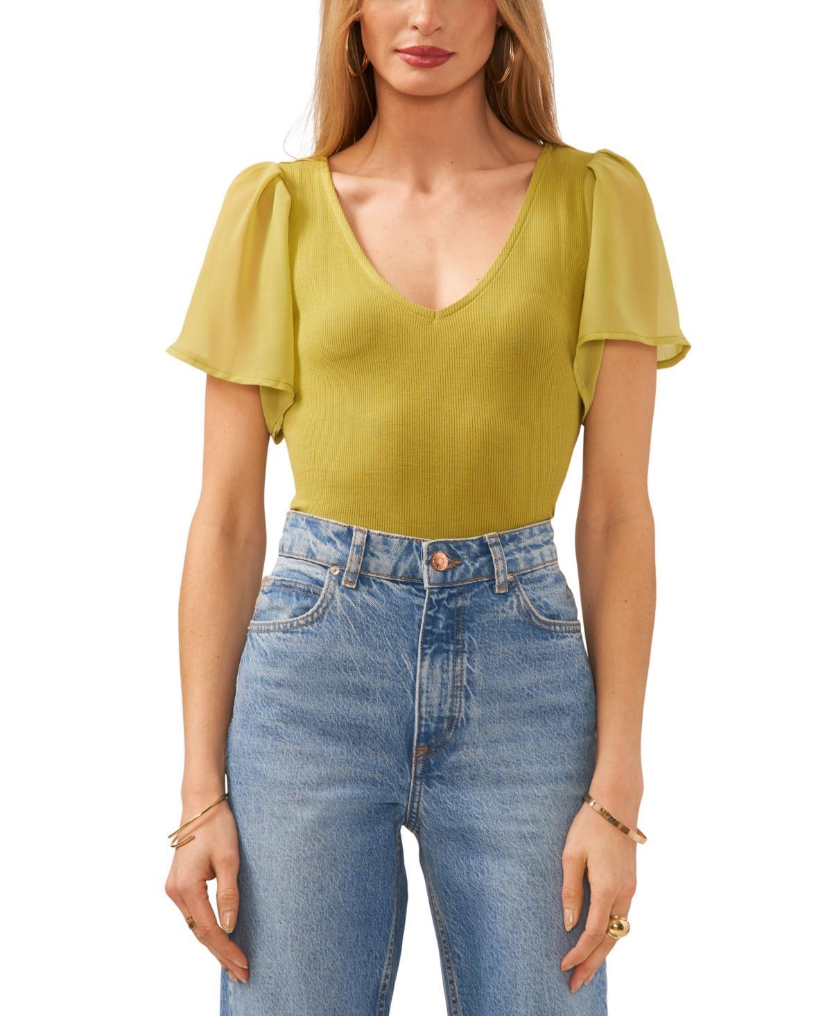 1.state Womens Flutter Short Sleeve V-Neck Knit Top Product Image