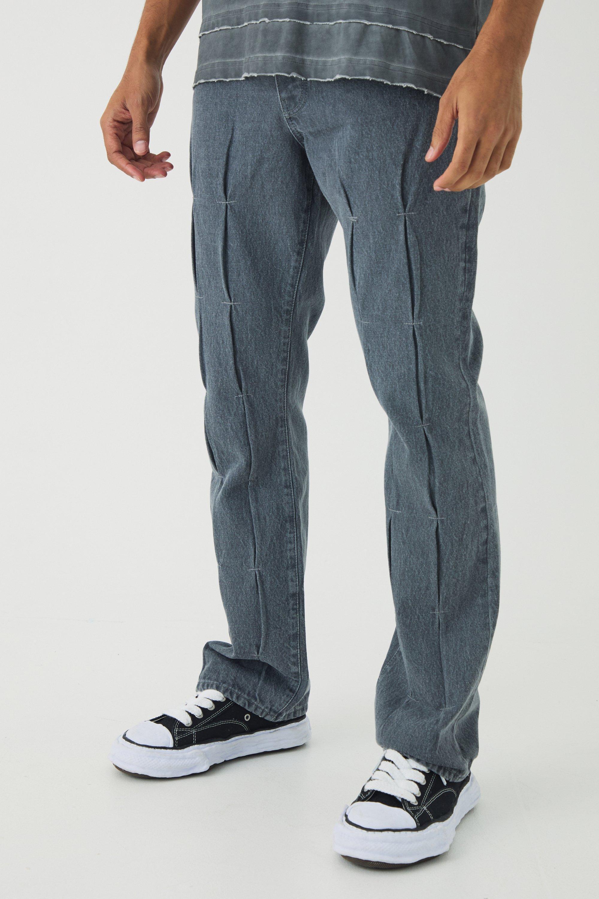 Slim Rigid Flare Pintuck Denim Jeans | boohooMAN USA Product Image