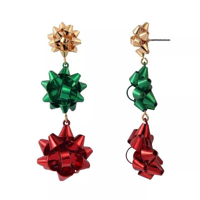 Celebrate Together Gold Tone Gold, Green & Red Gift Bow Linear Earrings, Womens, Multi Product Image