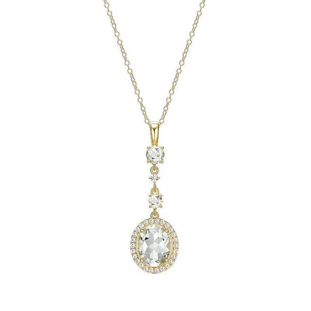 18k Gold Over Sterling Silver Green Amethyst & Lab-Created White Sapphire Drop Pendant Necklace, Womens Gold Tone Product Image