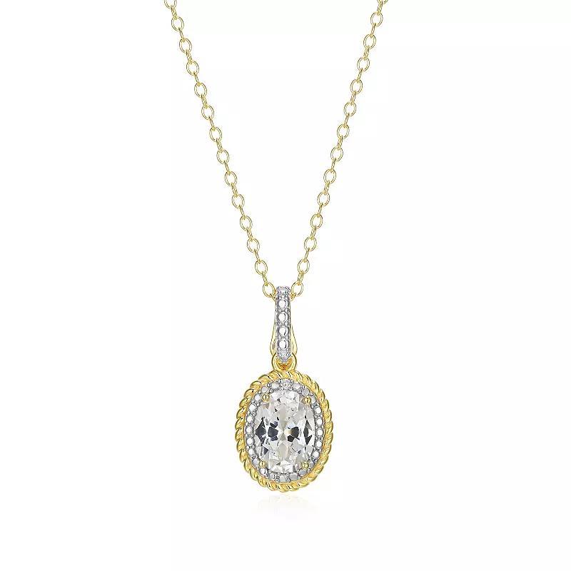 18k Gold Plated Sterling Silver Gemstone and Diamond Accent Halo Pendant Necklace, Womens April Cr Wh Blue Product Image