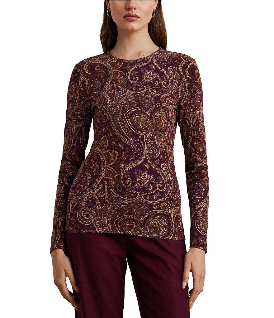 Lauren Ralph Lauren Katherine Paisley Stretch Crew Neck Long Sleeve Tee Shirt Product Image