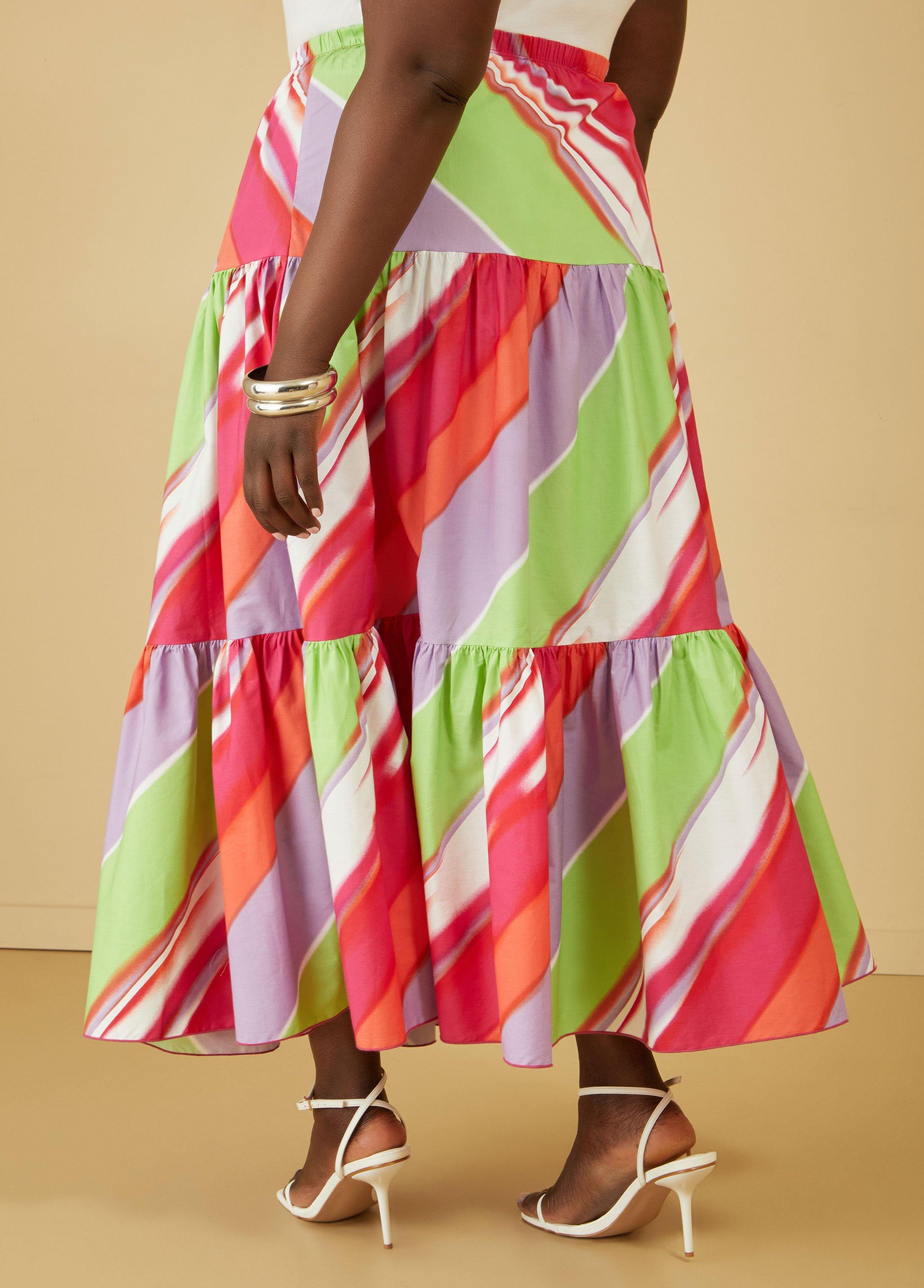 Striped Flounced Maxi Skirt Product Image