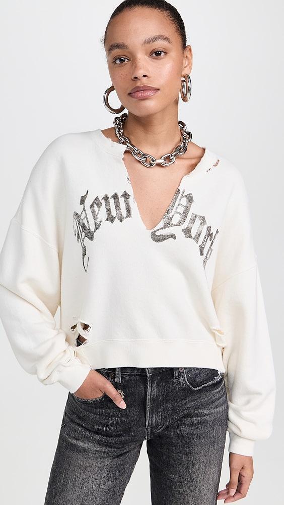 R13 New York Cropped Crew Neck Sweatshirt with Front Slit | Shopbop Product Image