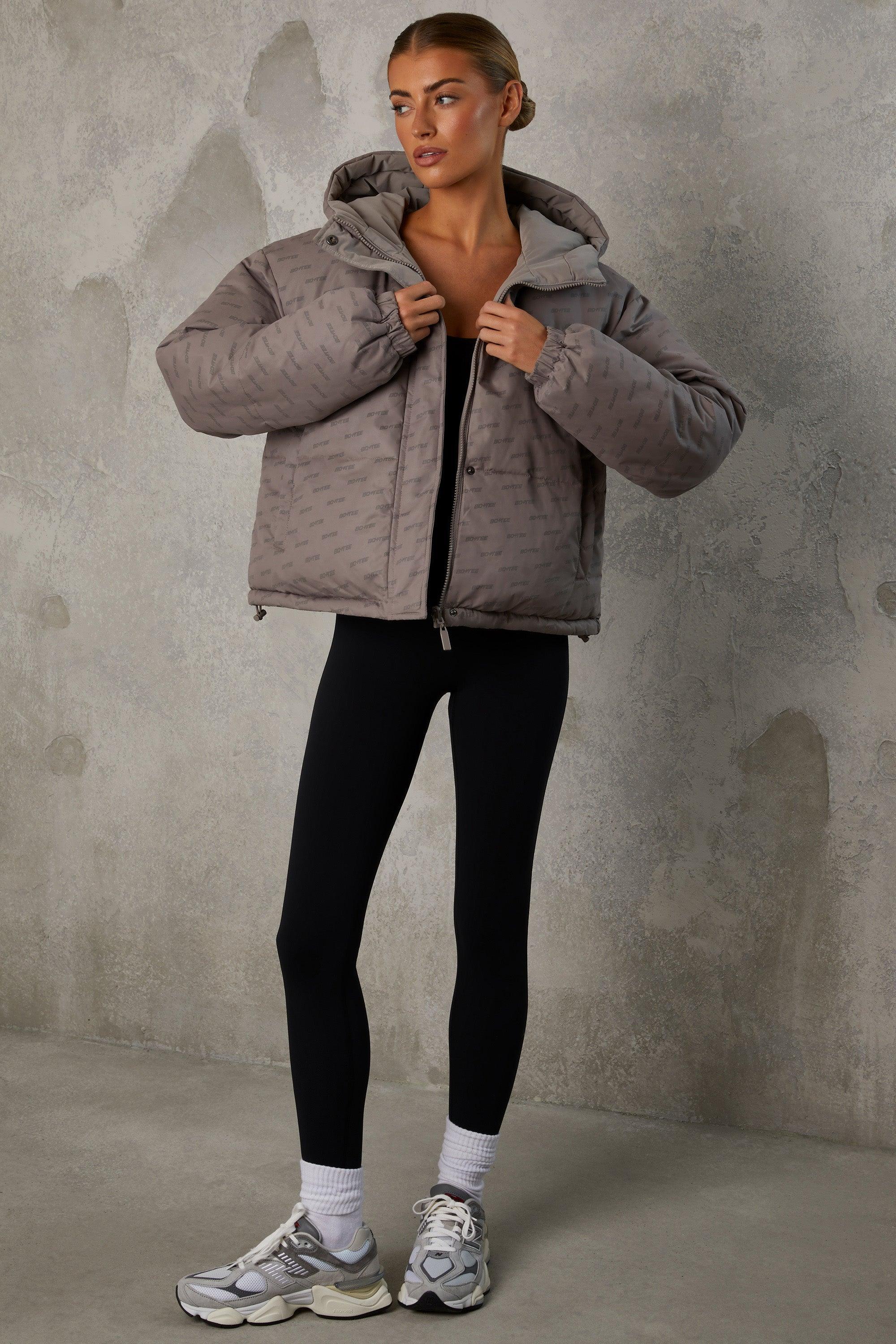 Reversible Hooded Puffer Jacket in Warm Grey Product Image