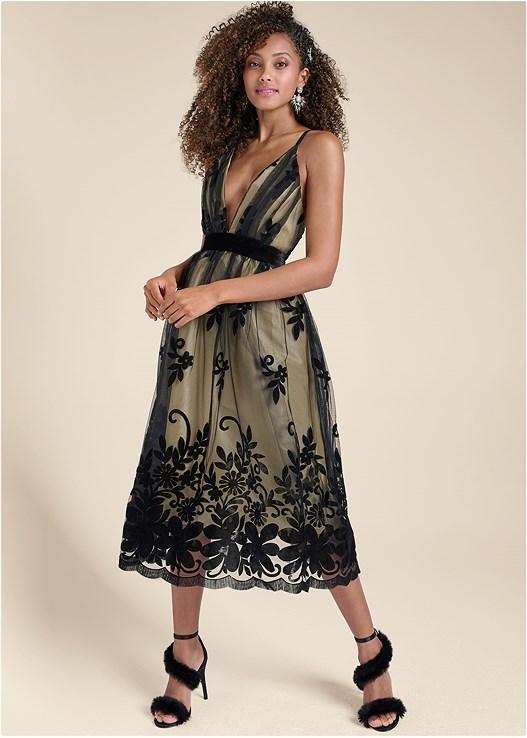 Velvet Floral Midi Dress Product Image