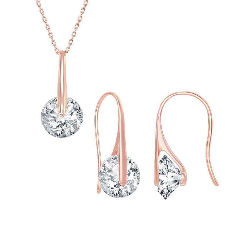 Sterling Silver Movable Cubic Zirconia Pendant Necklace & Drop Earring Set, Womens Pink Product Image